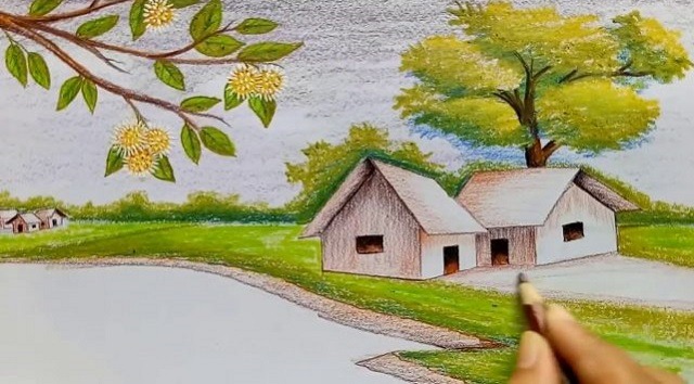 Hướng dẫn] Cách vẽ tranh đề tài phong cảnh quê hương lớp 9 đẹp - lạ- hấp dẫn